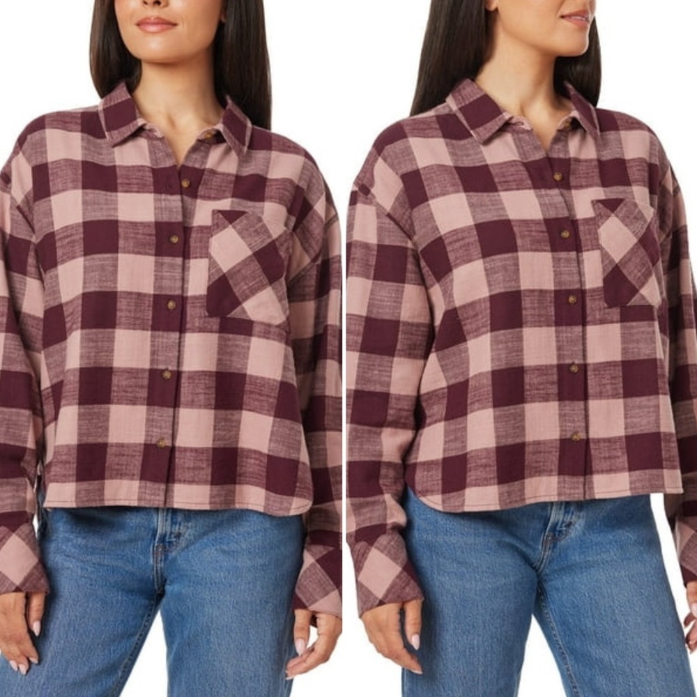 Scotch & Soda Burgundy Plaid Button-Down Flannel Shirt Women’s Size XL NWT